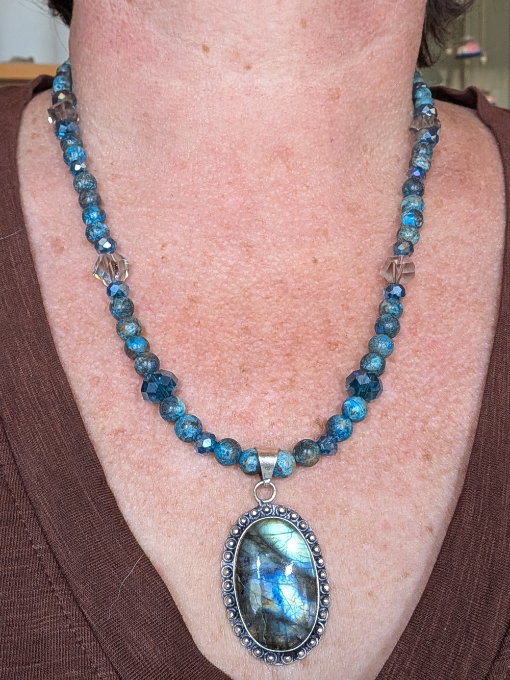 Blue Beaded Labradorite Pendant Necklace